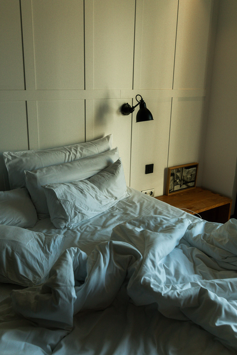 messy bed sheets in the morning